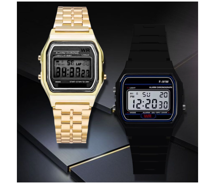 CS15 2 Piece Vintage Smart Analog Digital Square Watch - Gold and Silver - Zoom Image