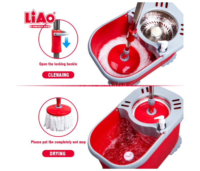 LIAO T130032 Easy Clean Foot Pedal 360 Spin Mop and Bucket Set with Power Wringer System and Soap Dispenser - Zoom Image 2