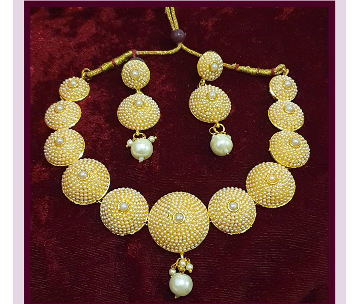 Strabella NC4013b Beautiful Necklace with Earrings for Women - White and Gold - Zoom Image