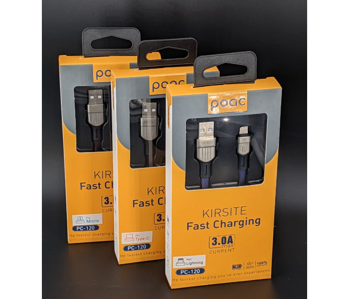 Poac PC-120 Kirsite Type C HW Fast Charging Cable - Black - Zoom Image