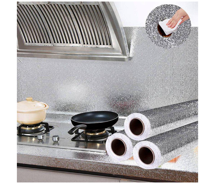 High Temperature 5 Meter Resistant Stove Tile Cabinet Wall Stickers Aluminum Foil Tin Foil Solid Square Pattern - Silver  - Zoom Image 2