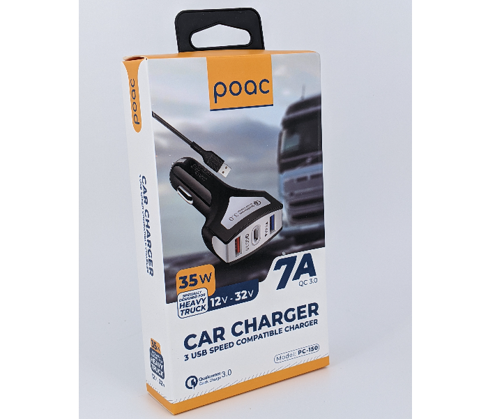 Jorac PC-150 35 Watts 3 USB Speed Micro Car Charger - Black - Zoom Image 3