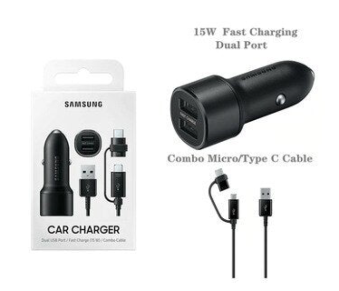 Samsung 15 Watts Dual USB Port Fast Car Charger - Black - Zoom Image 3