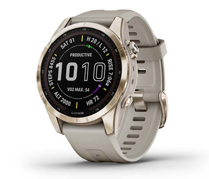 Garmin 010-02539-21 Fenix 7S Sapphire Solar Cream Gold Titanium with Light Sand Band - Zoom Image 1