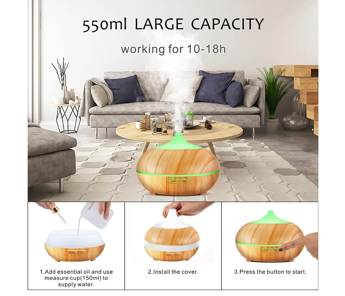 550ml Air Humidifier Purifier Essential Oil Diffuser with Remote Control - Brown - Zoom Image 5