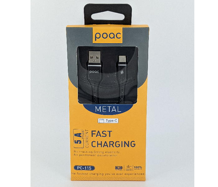 Poac PC-115 Fast Charging Cable-Type C - Black - Zoom Image 1