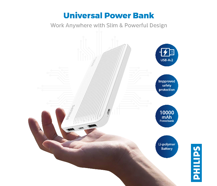 Philips DLP7719N-00 10000MAH Universal Power Bank - White - Zoom Image 1