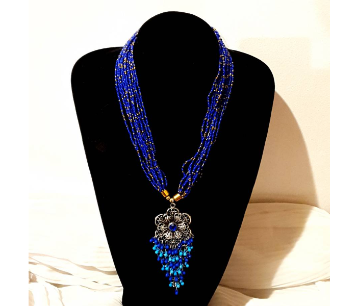 Strabella NC6018b Beautiful Beaded Layered Necklace With Pendant for Women - Blue - Zoom Image