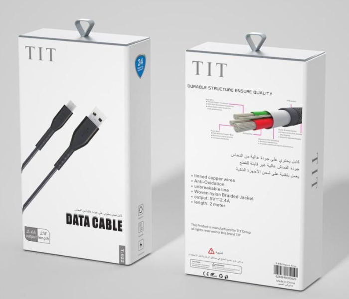 TIT T-022 2 Meter  2.4A Output Android Data Cable - Black - Zoom Image