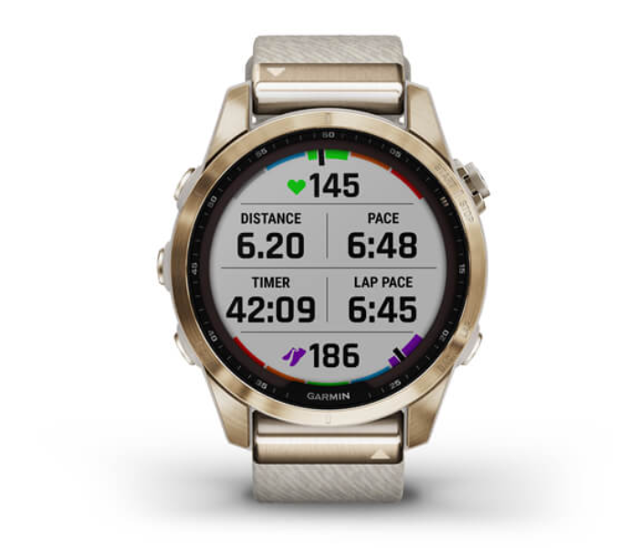 Garmin 010-02539-39 Fenix 7S Sapphire Solar Cream Gold Titanium with Cream Heathered Nylon Band - Zoom Image 9