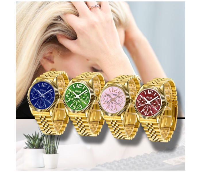 096 4 Piece Luxury Analog Watch for Women - Gold - Zoom Image