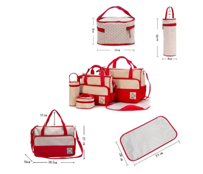 276-4 5 In 1 Multifunctional Baby Diaper Bag - Red - Zoom Image