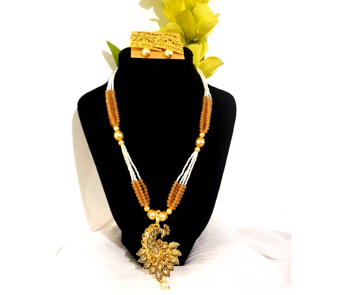 Strabella NC5006 Beautiful Beaded Layered Necklace With Pendant and Earrings for Women - Gold - Zoom Image