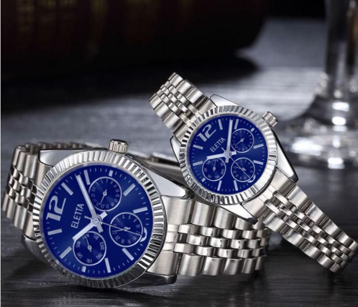 Rio Silver Color Strap Couple Watch - Silver and Blue - Zoom Image