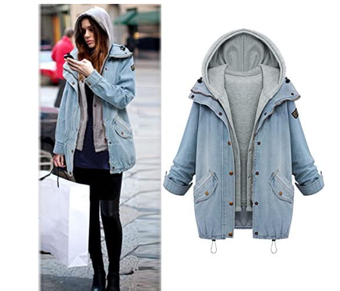 Fashionable Casual Women Denim Jacket Hooded - Light Blue - Zoom Image 1