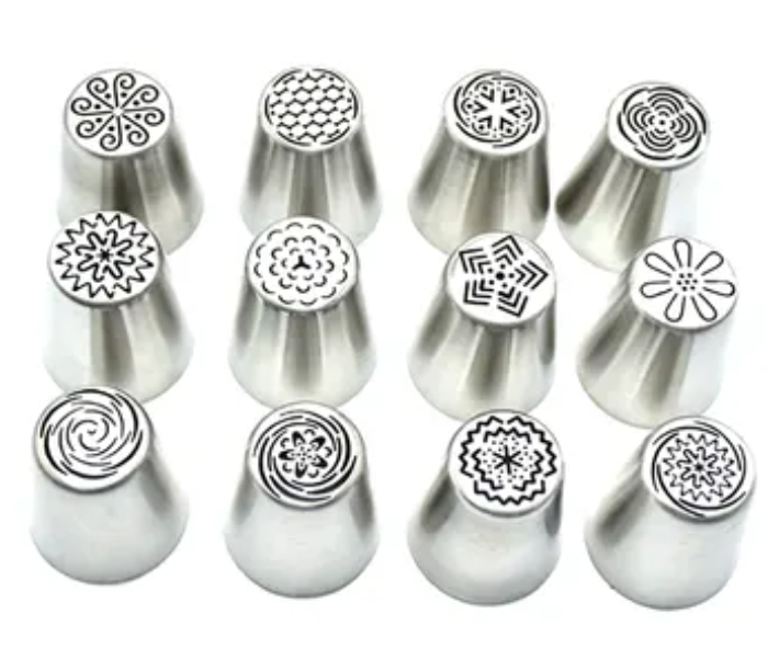 12 Piece 20cm Russian Tulip Tips Piping Nozzles - Silver - Zoom Image 1