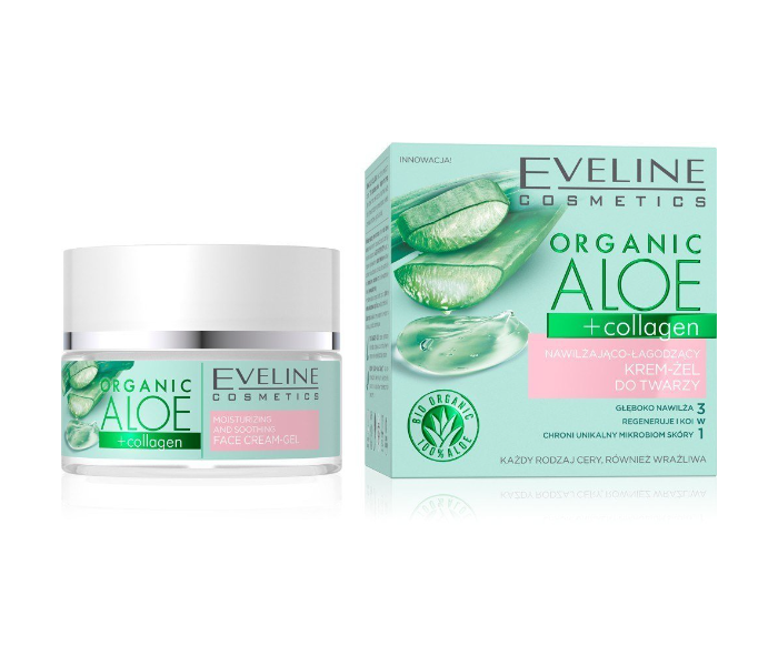 Eveline 67474 50ml Organic Aloe Plus Collagen Moisturizing and Soothing Facial Cream Gel - Zoom Image