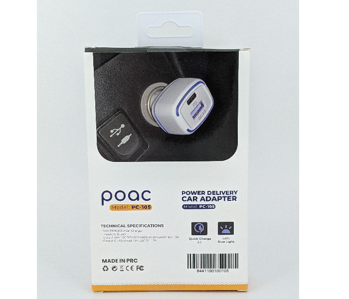 Poac PC-105 PD 36 Watts Car Adapter - White - Zoom Image 2