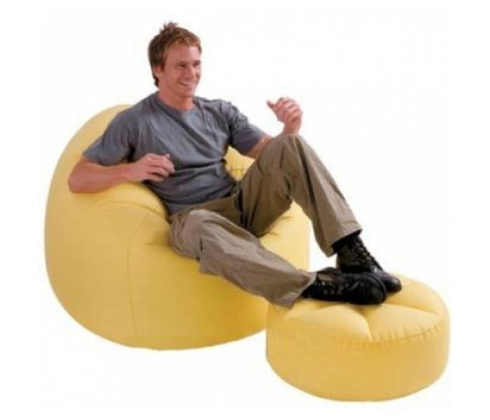 Intex 68558 Inflatable Chair of Comfy Beanless Bag with Padded Stool - Yellow - Zoom Image 1