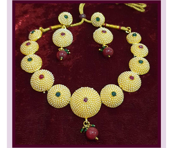 Strabella NC4013c Beautiful Beaded Necklace with Earring for Women - Green and Gold - Zoom Image