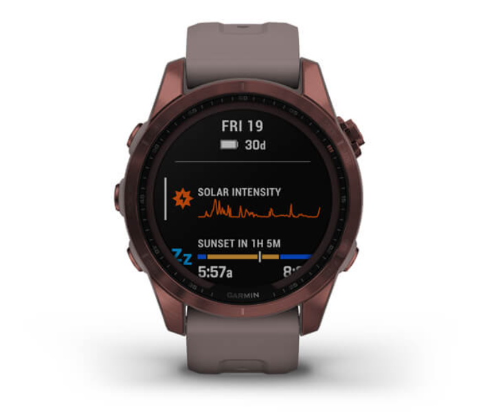 Garmin 010-02539-29 Fenix 7S Sapphire Solar Dark Bronze Titanium with Shale Grey Band - Zoom Image 2