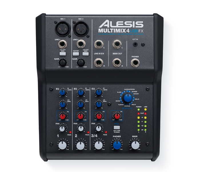 Alesis MultiMix 4 USB FX 4 Channel Compact Studio Mixer with Built In Effects and USB Audio Interface for Home Studio Recording - Black - Zoom Image 2