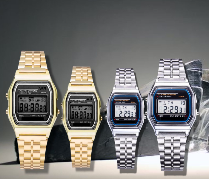 CS3412 4 Piece Vintage Smart Analog Digital Square Watch of Couple Pairs - Zoom Image