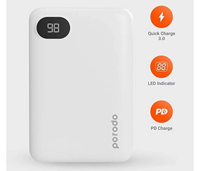 Porodo PD-PBFCH002-WH 10000mAh 4 Port Power Bank - White - Zoom Image 2