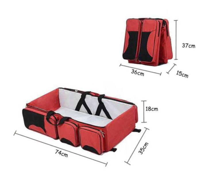 276-2 3 In 1 Multifunctional Baby Diaper Bag - Red - Zoom Image