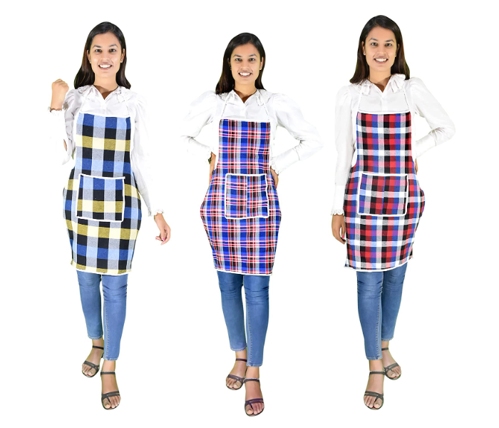 Glun 3 PCs Cotton with Front Pocket Oil And Waterproof Kitchen Apron - Multi Color  - Zoom Image 1