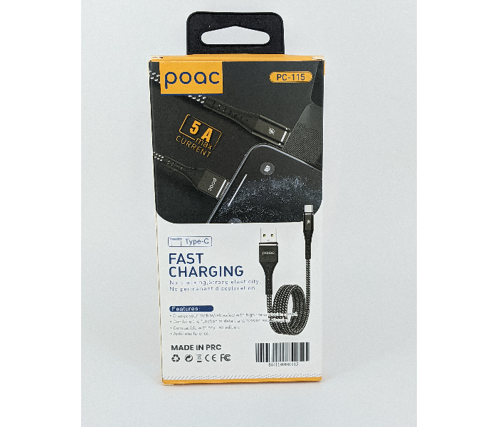 Poac PC-115 Fast Charging Cable-Type C - Black - Zoom Image 2