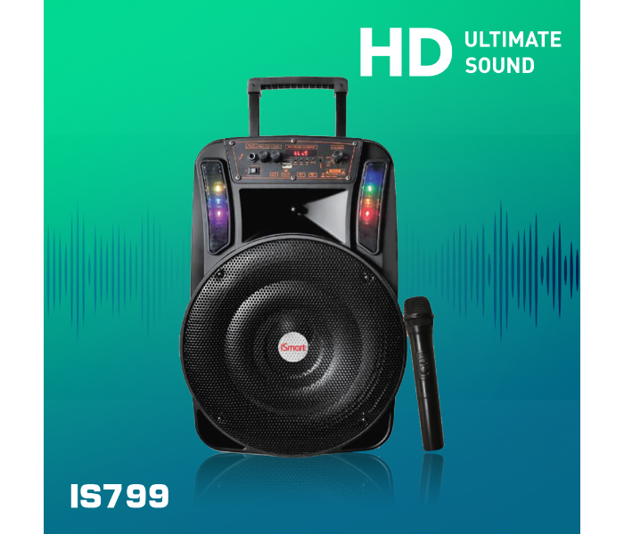 ISmart IS799 Wireless Trolley Speaker with Mic - Black - Zoom Image 3