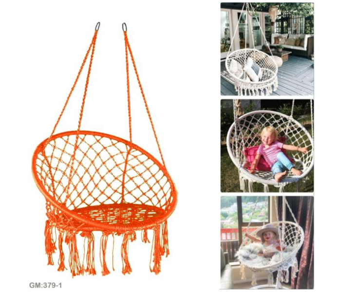 379-1 Beautiful Hammock Chair Swing with Cotton Rope - Orange - Zoom Image 2