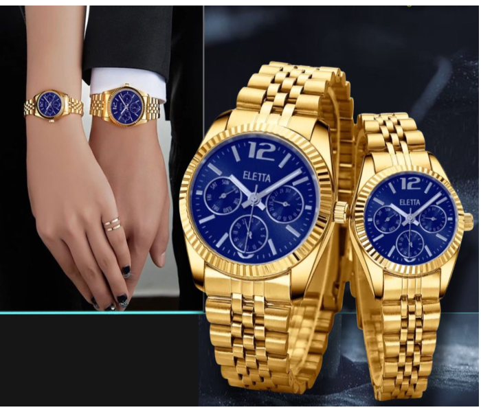 Rio Gold Color Strap Couple Watch - Blue And Gold - Zoom Image