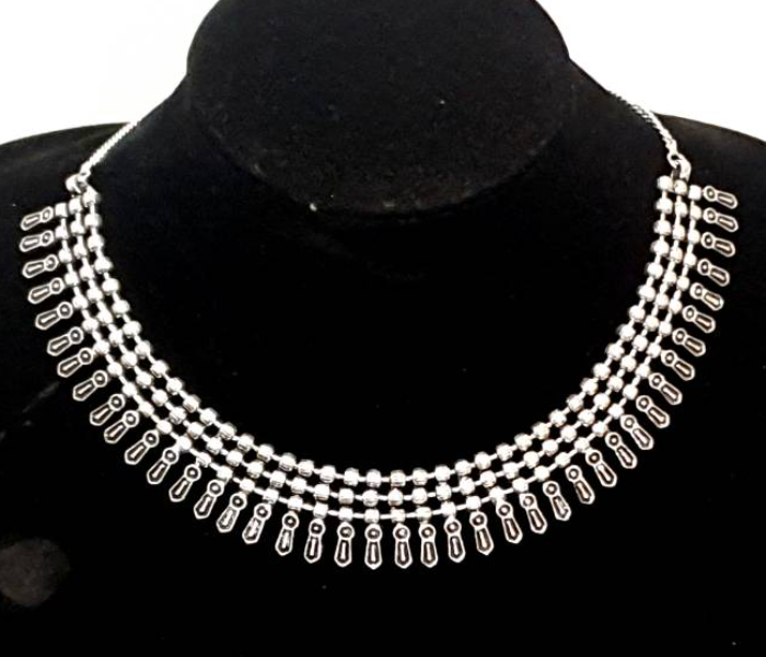 Strabella NC6002 Beautiful Oxidised Necklace for Women - Silver - Zoom Image