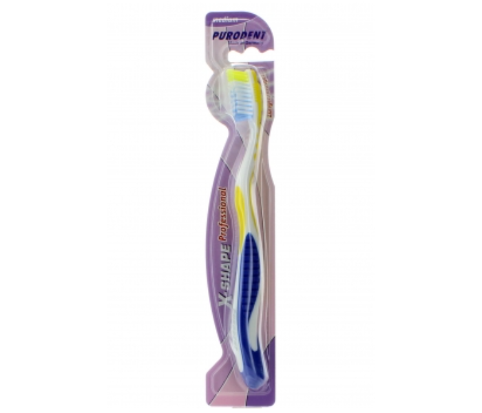 Purodent 50229 X Shape Professional Medium Tooth Brush - White, Yellow and Blue - Zoom Image