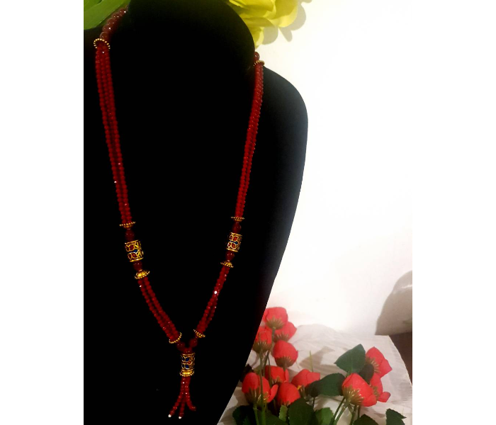 Strabella NC2001a Premium Quality Onyx Beads Layered Necklace for Women - Red - Zoom Image