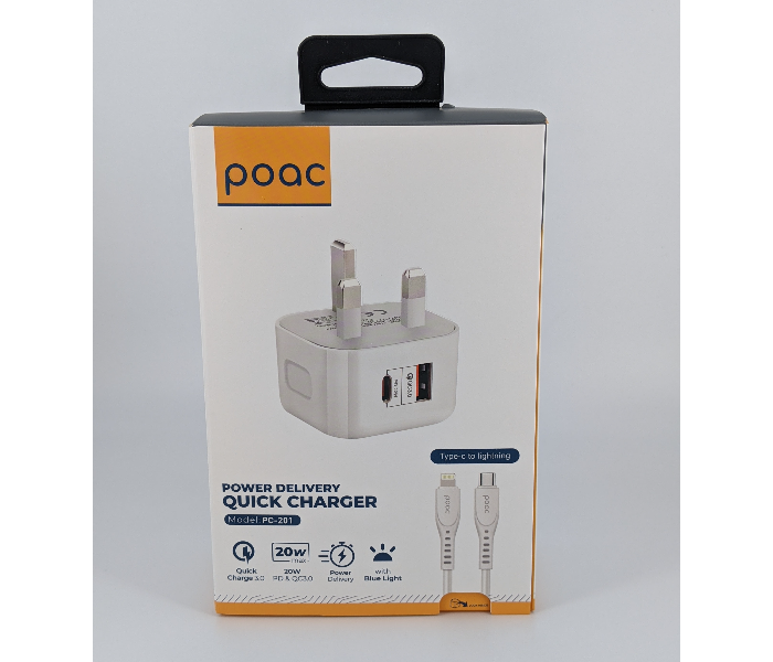 Poac PC-201 20 Watts PD Quick Charger - White - Zoom Image 3