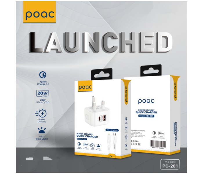 Poac PC-201 20 Watts PD Quick Charger - White - Zoom Image 2