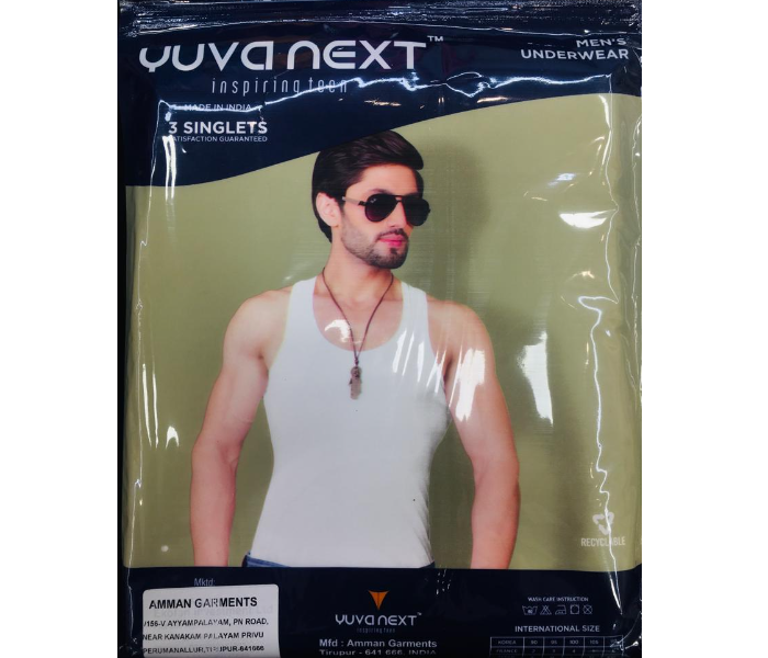 YUVANEXT 100 Percentage Cotton Classic Solid White Vest Modern Fit - Large - Zoom Image 3