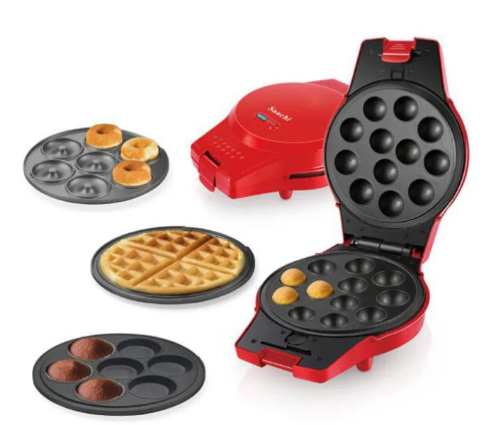 Saachi NL-4M-1566 4 In 1 Waffle Donut Cupcake or Cake Pop Maker - Black and Red - Zoom Image