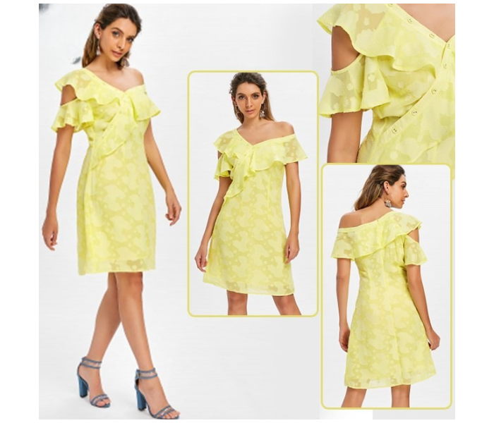 Quny RMC-10309 Western Wear Large Sized Frock for Women - Yellow - Zoom Image