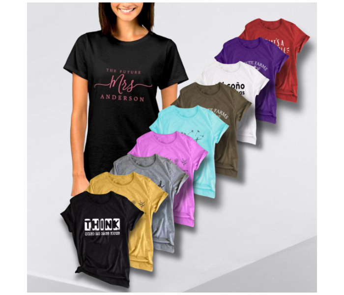 9 Pieces Mixed Print Design T-Shirt for Women  - Zoom Image