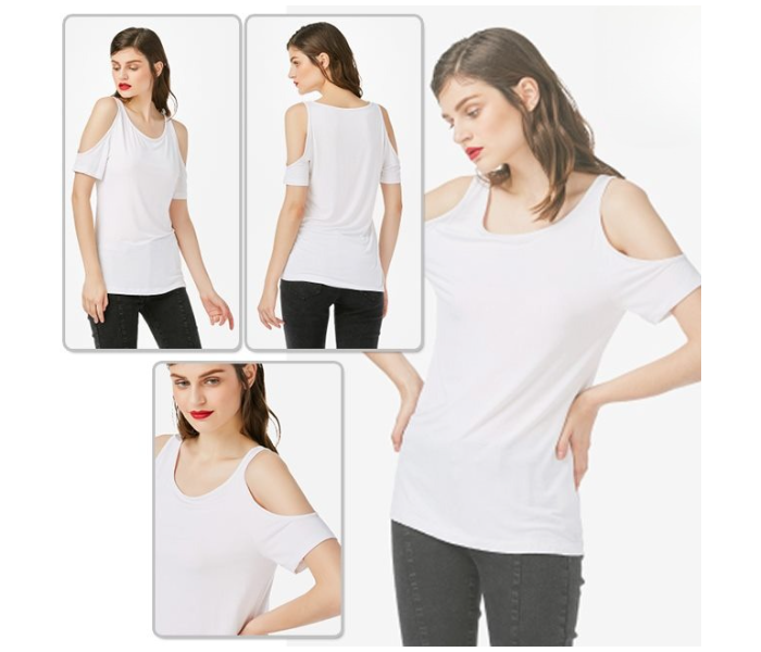 Quny RMC-10269 Cold Sleeve XL Sized Short Top for Women - White - Zoom Image