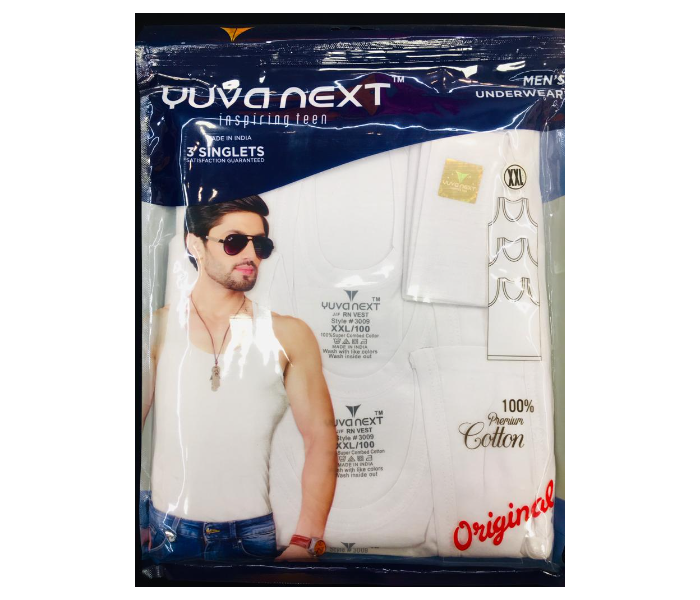 YUVANEXT 100 Percentage Cotton Classic Solid White Vest Modern Fit - XXL - Zoom Image 3