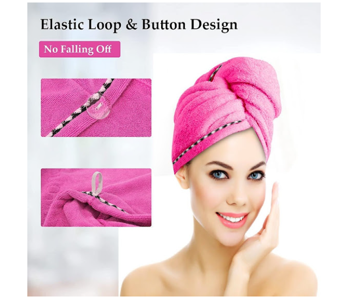 GTC 22000701 Microfiber Quick Drying Hair Towel Wrap With Button for Women - Pink - Zoom Image 1