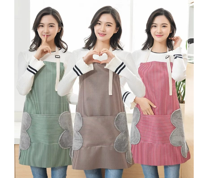 OEM Waterproof and Oil Proof Kitchen Apron with Pocket and Wipeable Stripes - Brown - Zoom Image 2