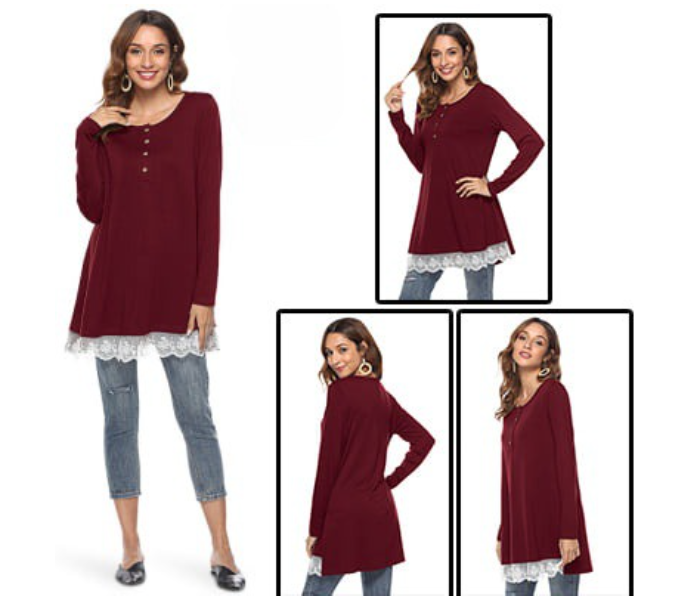 Quny RMC-10225 Full Sleeve Large Sized Short Top for Women - Maroon - Zoom Image