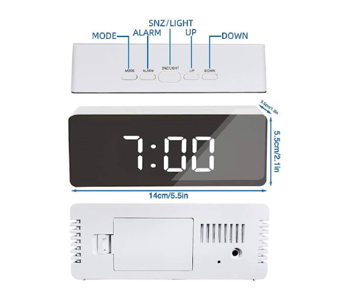 GTC 22000752 Digital Mirror Alarm Clocks with Temperature Led Display - White - Zoom Image 5