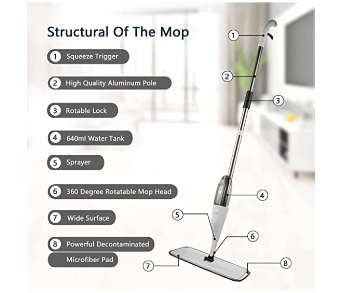 RMN New Trend Spray Mop for Floor Cleaning - Grey and White - Zoom Image 3